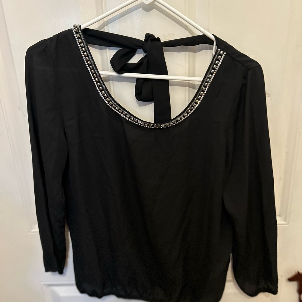 Charlotte Russe Black Blouse with Embellished Neckline